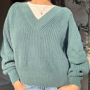 A New Day Knit Sweater V-Neck Chunky Green Size Medium